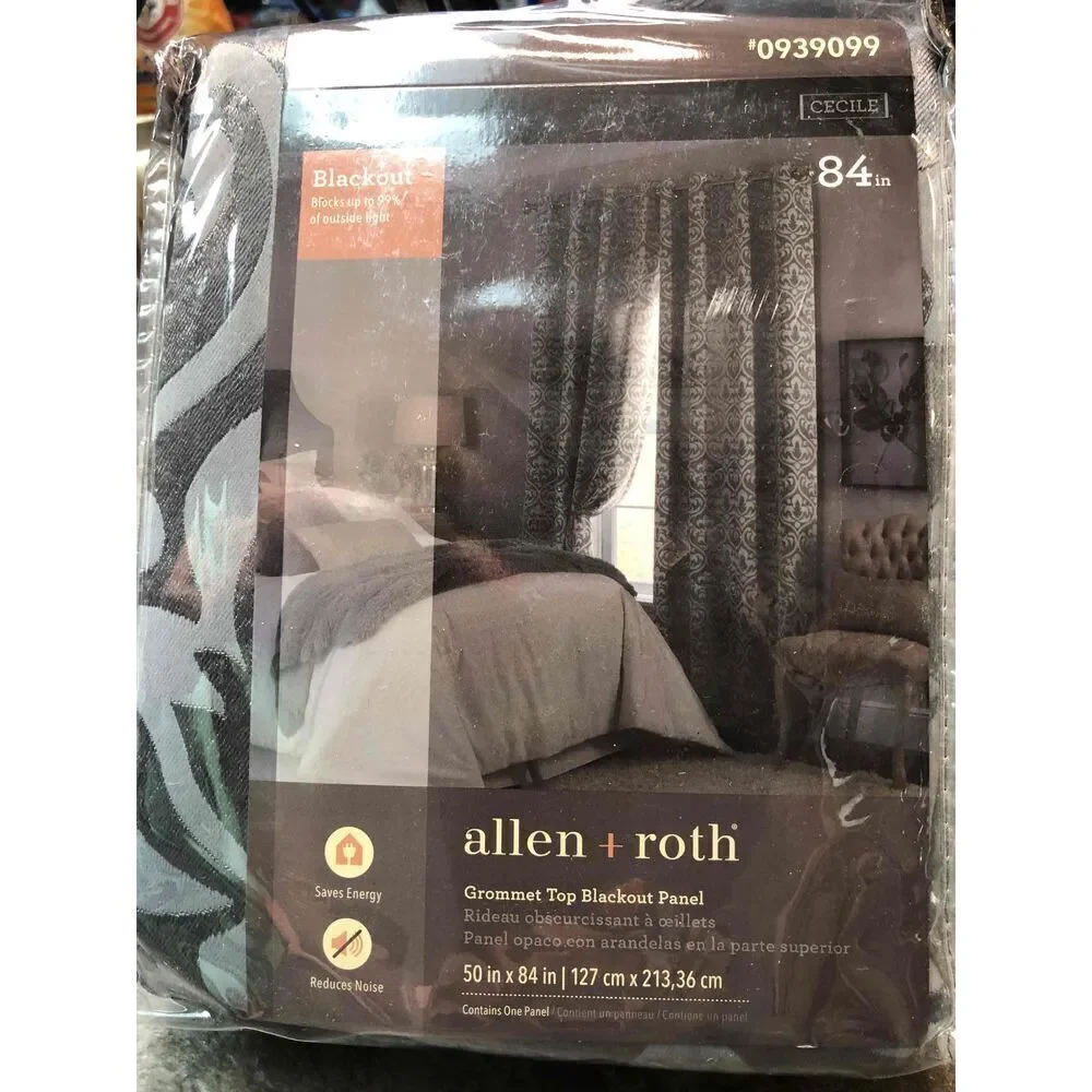 NWT Allen + Roth Charcoal Fleur-De-Lis Blackout Grommet Top Panel 50X84